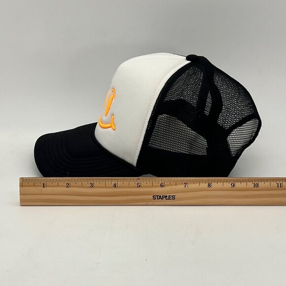Smiley Face Trucker Hat Cap Mesh Back Black White Snap Back By Outdoor Cap - Picture 12 of 13